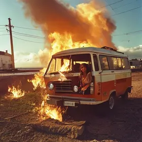 mulher incendeia kombi