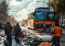 passageiros saem de ônibus